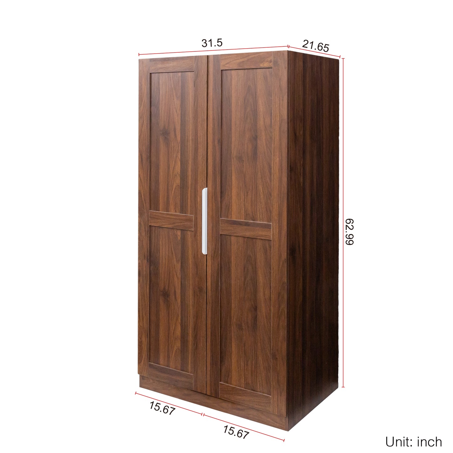 62.99in Walnut Kitchen Pantry Cabinet with Doors & Shelves