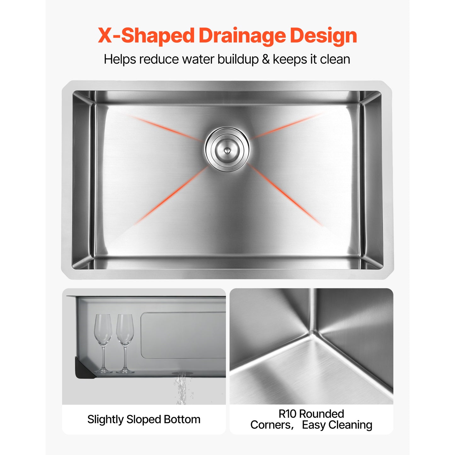 30-Inch Undermount Kitchen Sink - Single Bowl Stainless Steel Farmhouse Basin for RV, Prep, Laundry