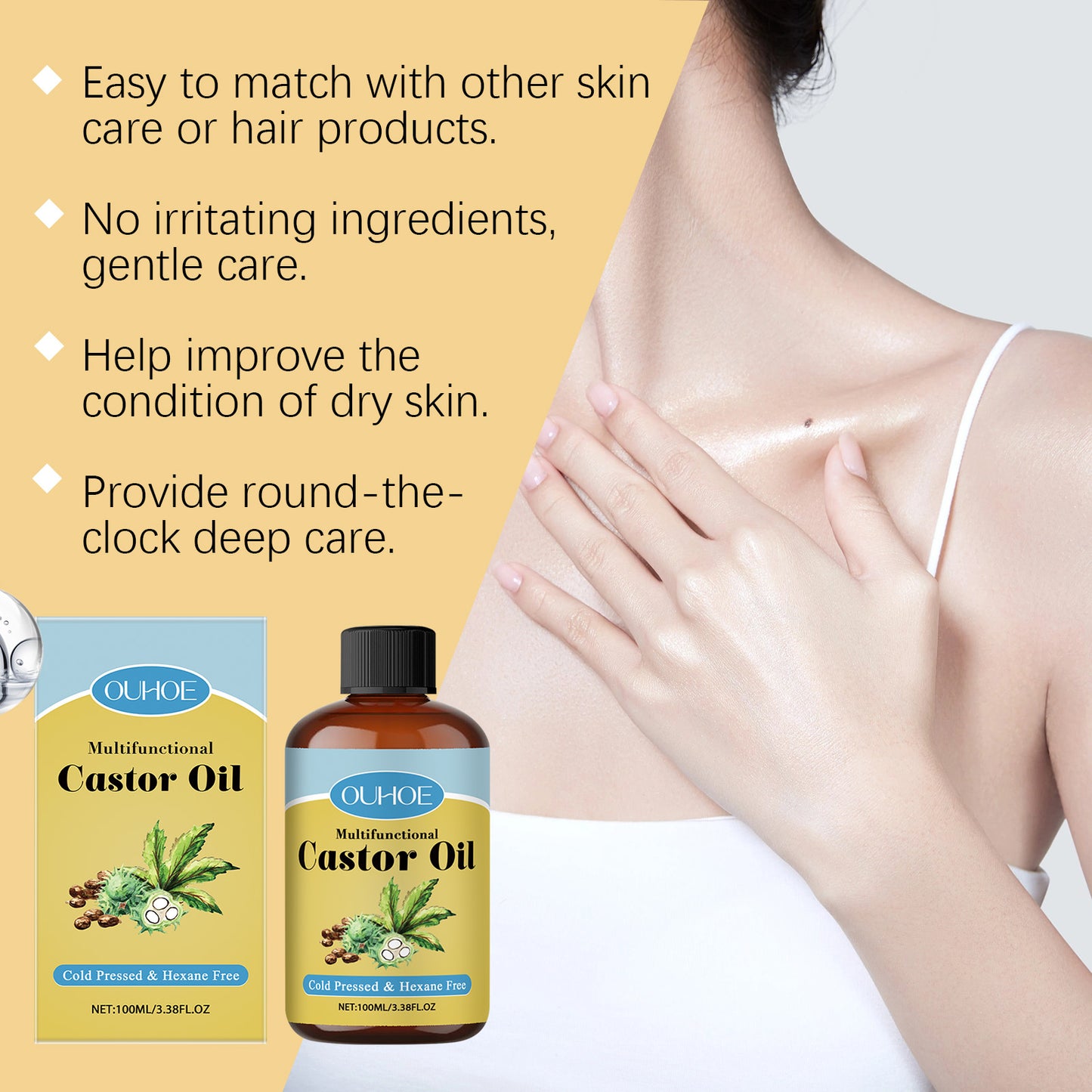 Organic Castor Oil - Moisturizing Treatment for Hair, Eyelashes & Skin