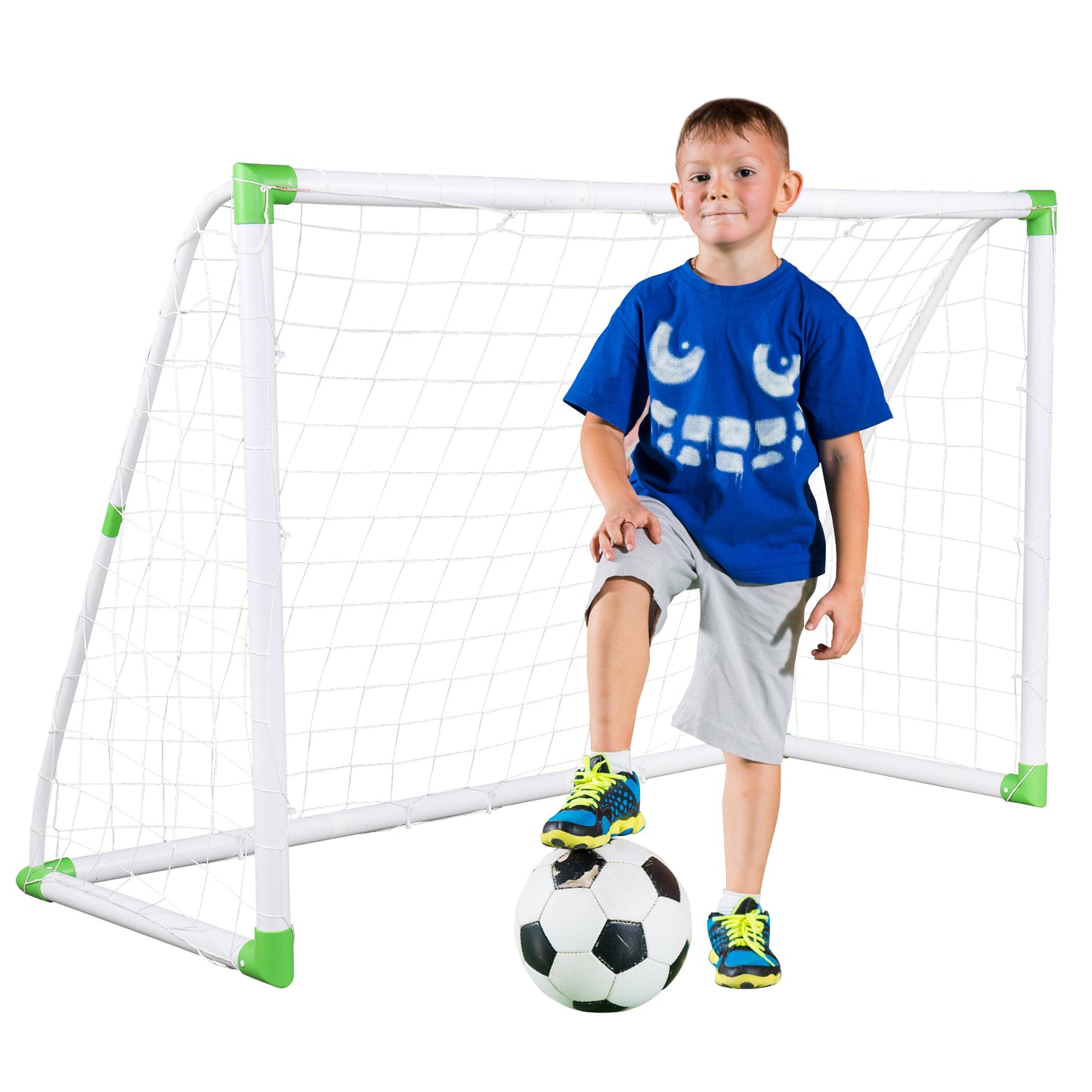 6' x 4' PVC Soccer Goal with Net & Ground Nails - White/Green