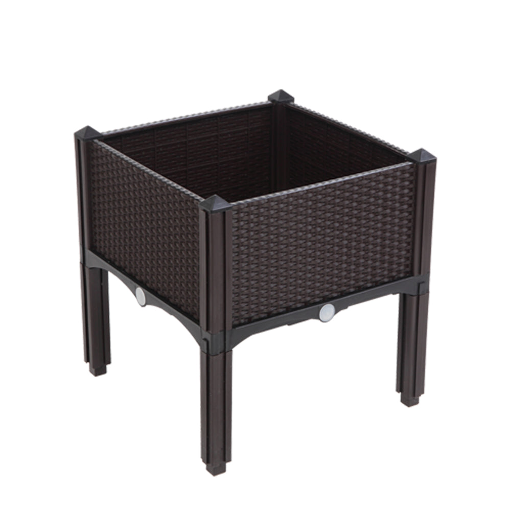 2PCS Brown Injection Molded Planting Box Garden Planter with Rattan Pattern