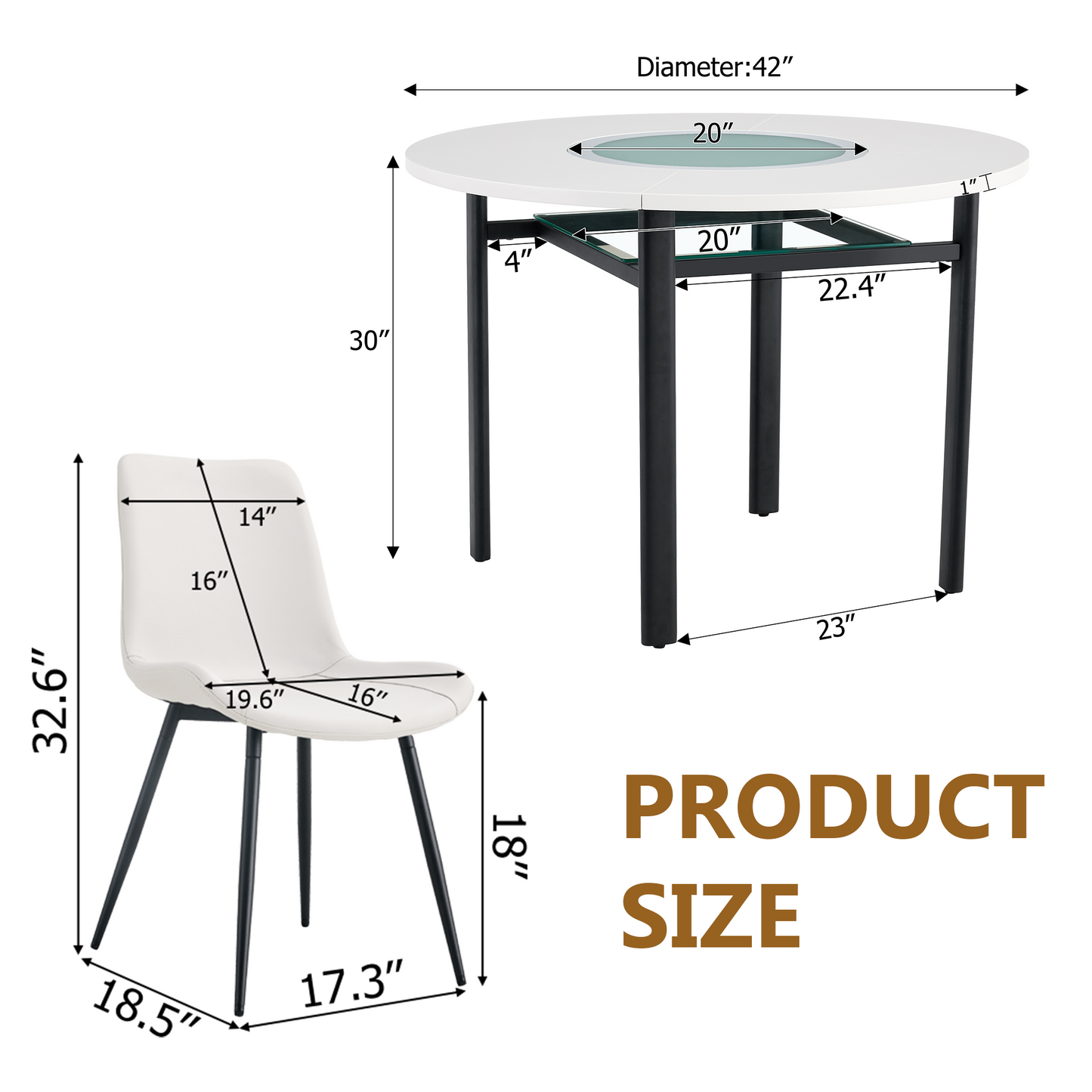 Table And Chair Set.42 Inch Modern Minimalist White Desktop Round