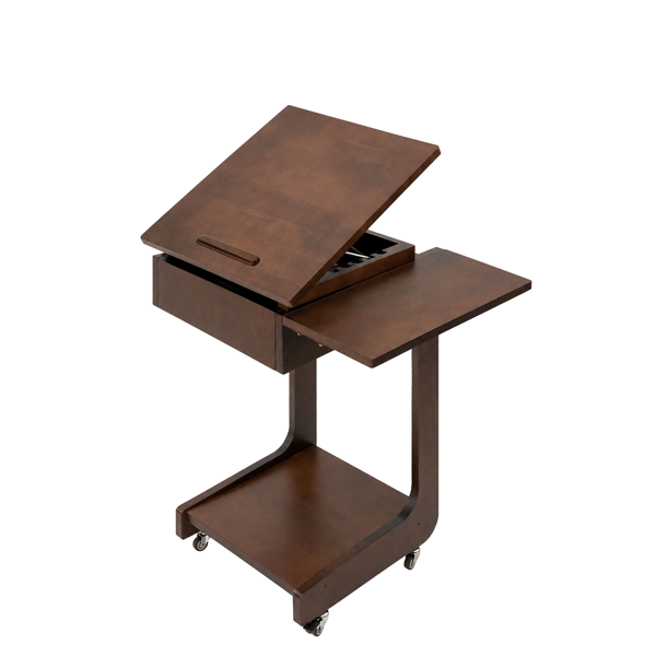 Solid Wood C-Shaped End Table with Adjustable Desktop - Walnut
