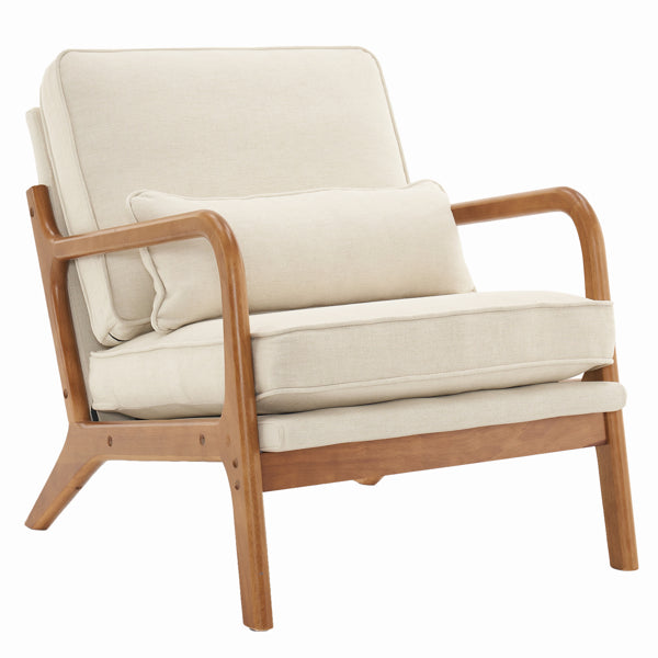 Oak Upholstered Single Lounge Chair - Off-White
