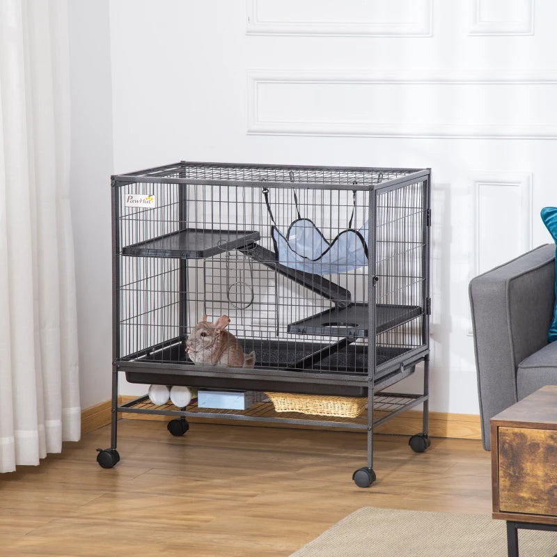 Small Animal Cage on Wheels with Storage Shelf and Removable Tray - Suitable for Hamsters, Ferrets, Rats, and Kittens
