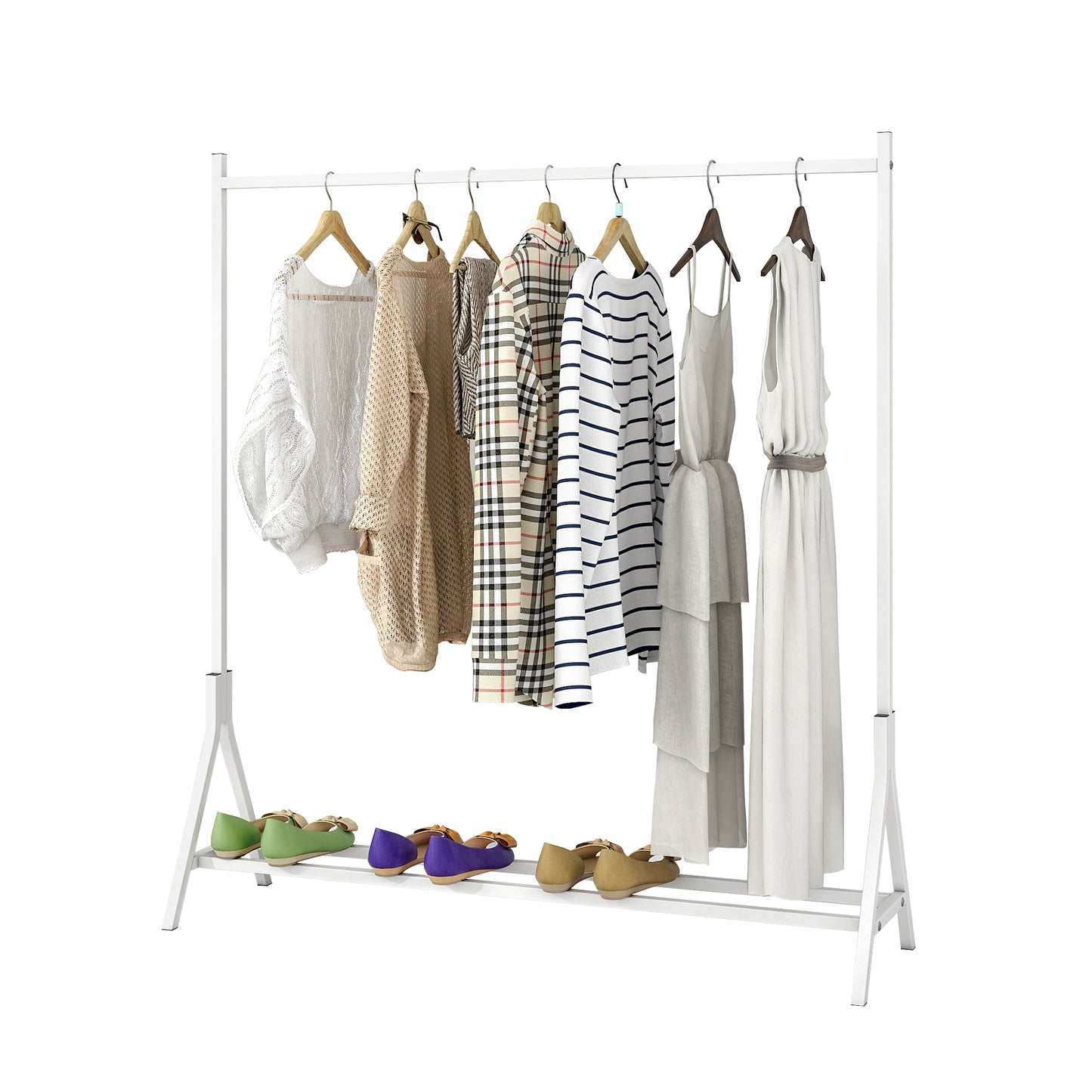 Freestanding White Garment Rack - Multi-Functional Clothing Hanger