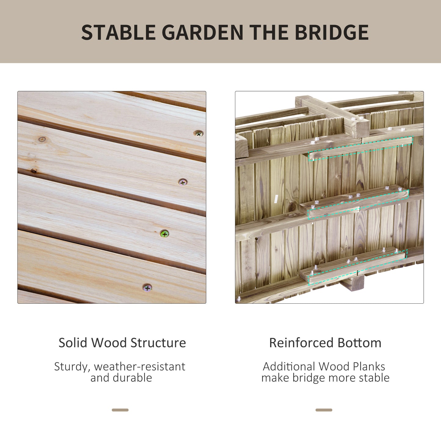 5 ft Wooden Garden Bridge Arc Footbridge with Railings - Natural Wood