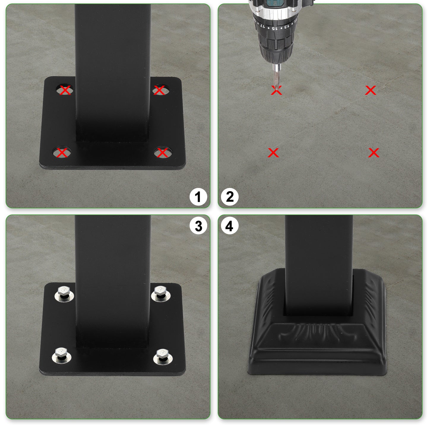 Black Wrought Iron Outdoor Stair Handrail for 3 or 4 Steps - Garden & Patio Railing with Installation Kit