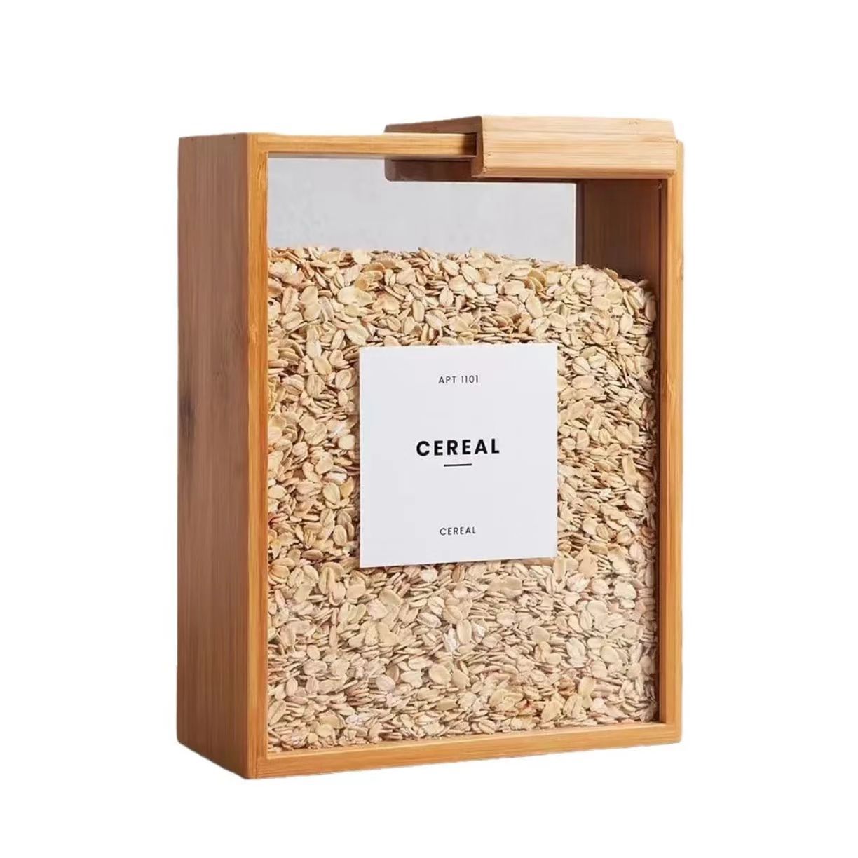 Bamboo Grain Storage Box with Sliding Cover - Modern Home Organization