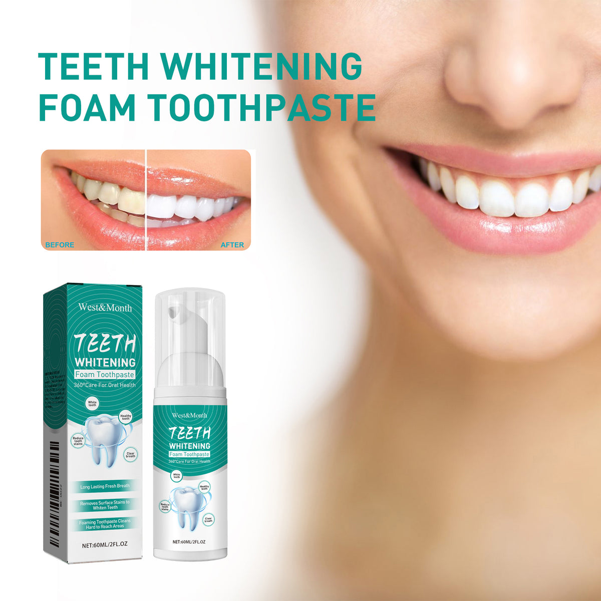 Whitening Toothpaste Foam 60ml - Mint Fresh Oral Care
