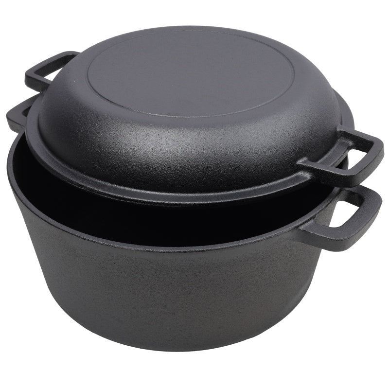 Pre-Seasoned Cast Iron Dutch Oven with Dual Handles - Black