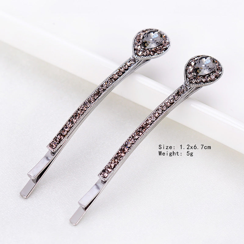 Rhinestone Hair Barrettes Pair - Lead Free Electroplating
