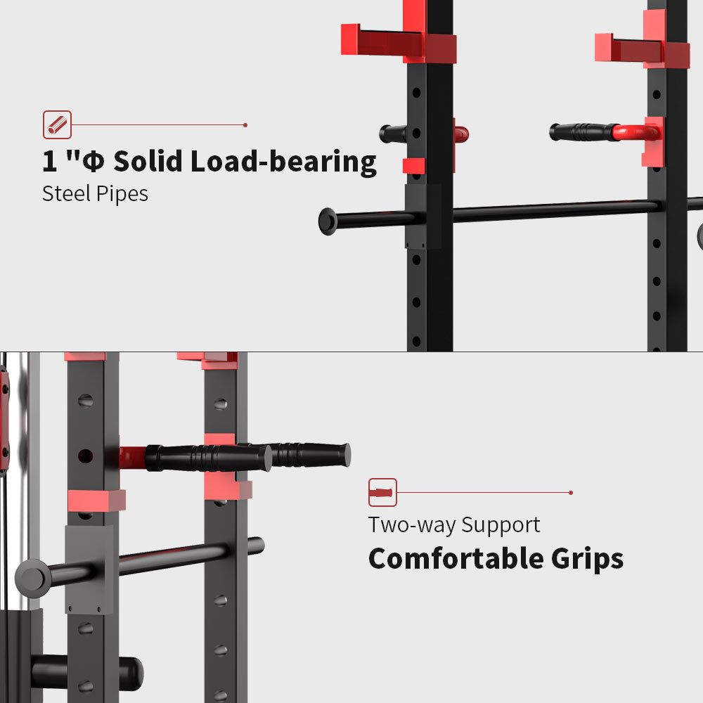 Adjustable Power Cage Squat Rack - 1000lbs Capacity, Black