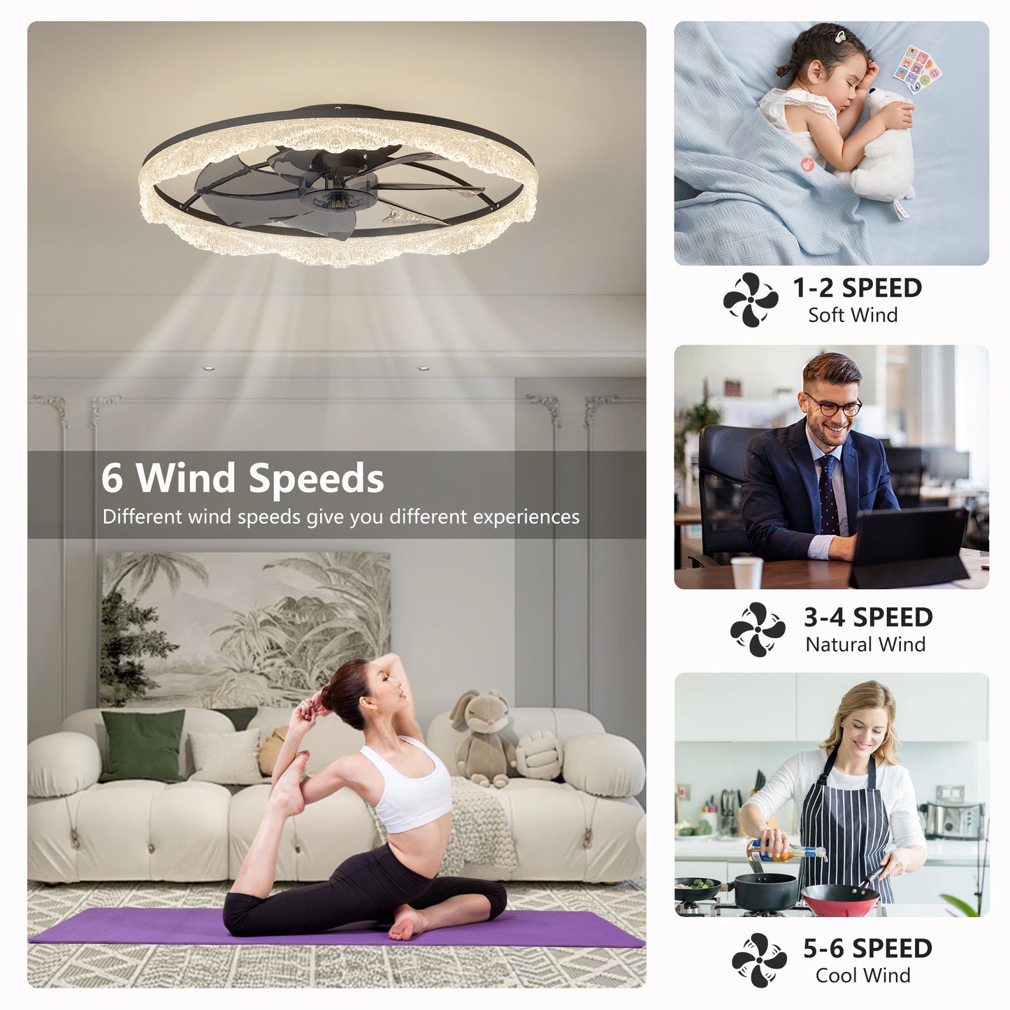 Modern LED Ceiling Fan Light with Remote Control - Black