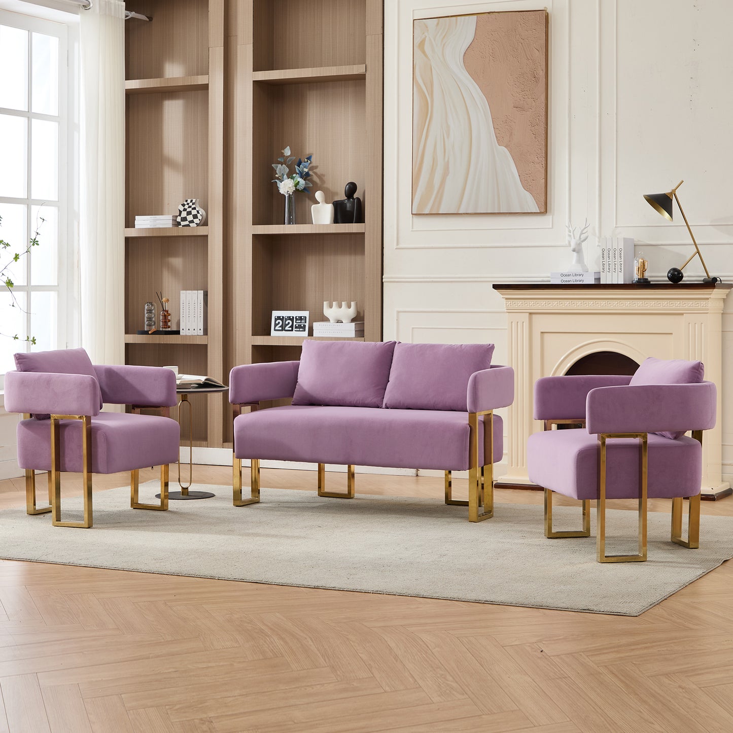 Modern Lilac Decorative Chair with Gold Metal Legs