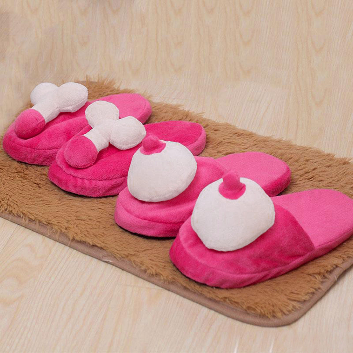 Cotton Slippers for Men and Women - Plush Flat House Slippers in Rose Red