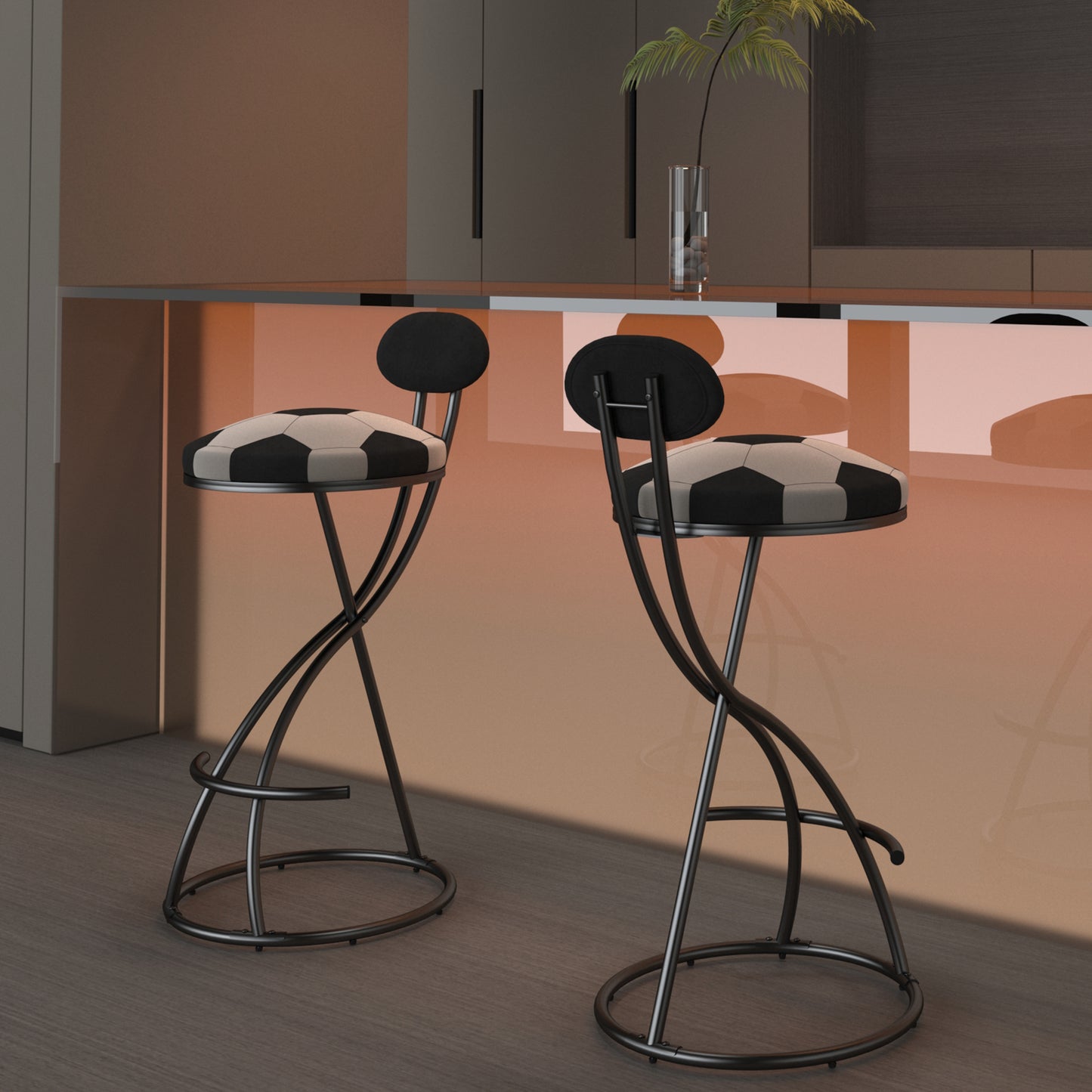 Upholstered S-Shaped Barstools Set of 2 - Velvet Football Print