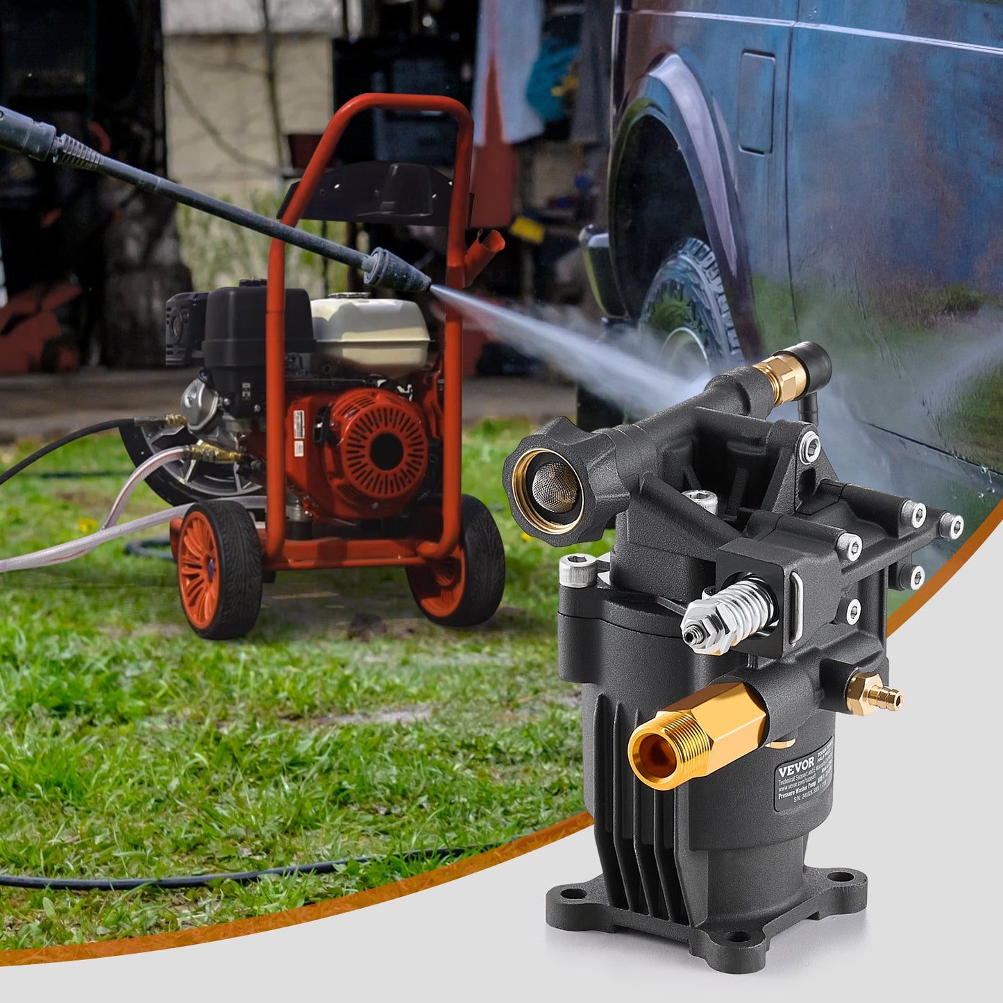 Pressure Washer Pump 3/4-Inch Horizontal Shaft 3500 PSI 2.5 GPM with 5 Nozzles - Black
