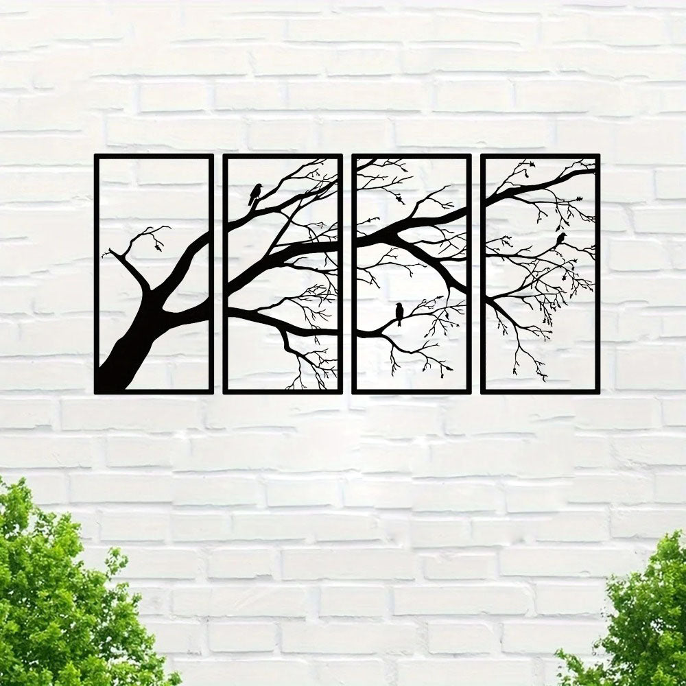 Black Tree of Life Metal Wall Art Decor - Set of 4
