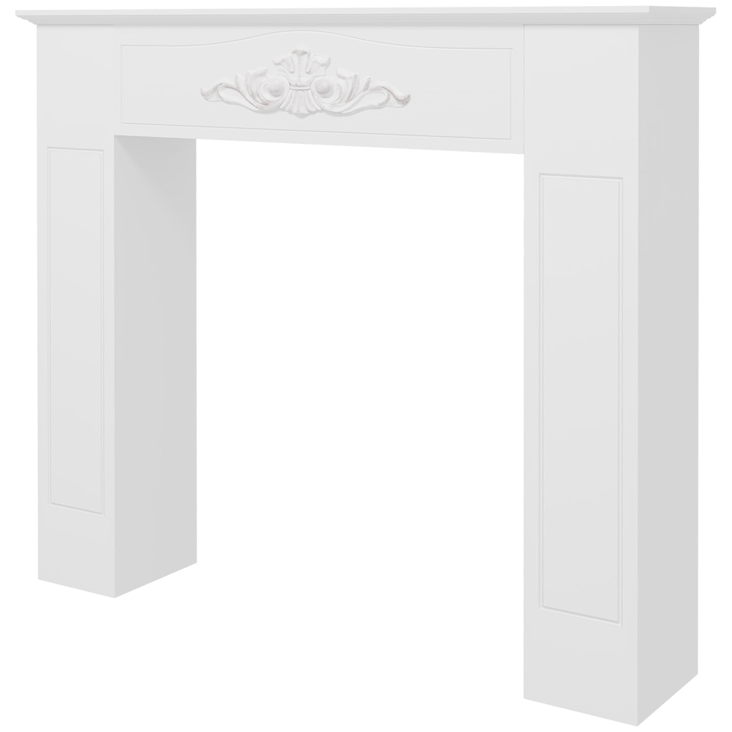 Freestanding Fireplace Surround with Leg - Modern White Mantel for Electric Fireplaces, 44.7" W x 40" H