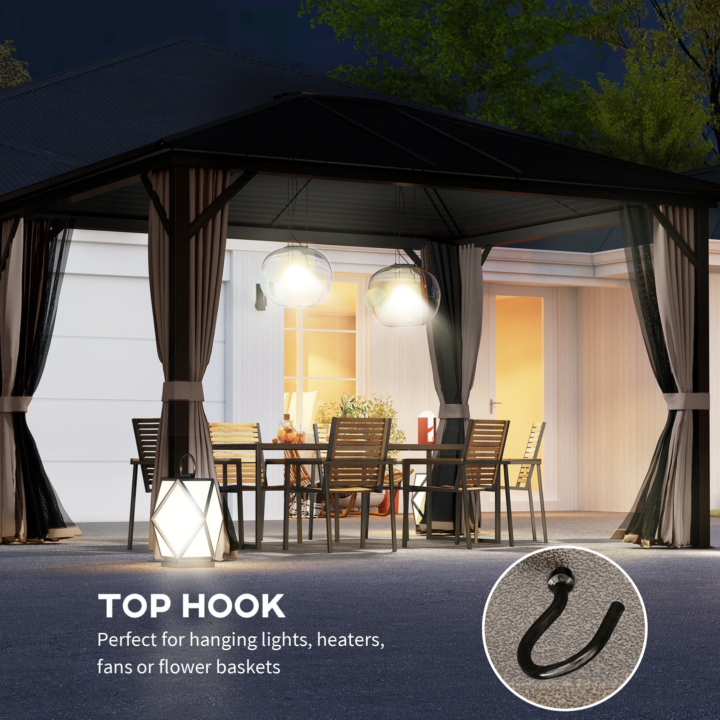 12' x 10' Hardtop Gazebo with Curtains & Netting - Coffee
