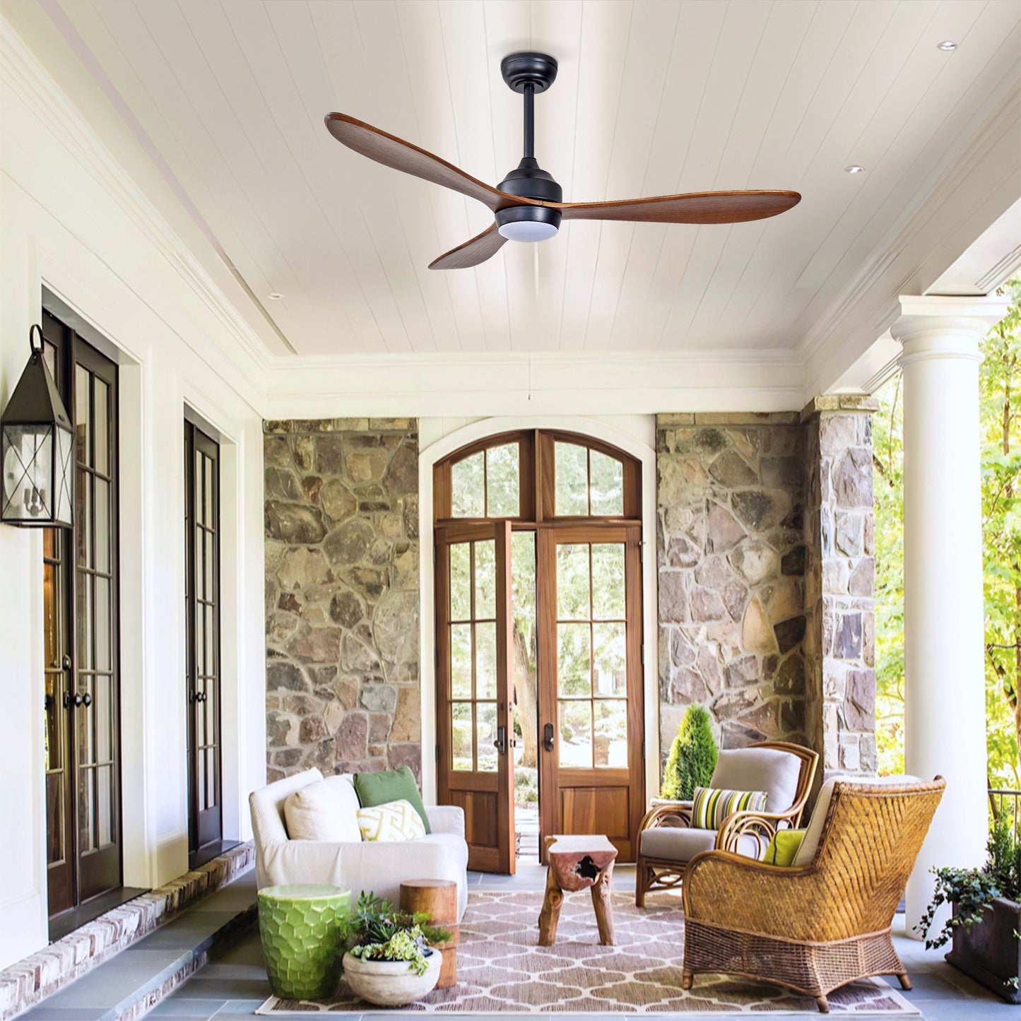 52-Inch Ceiling Fan with Lights - Quiet DC Motor, 6 Speeds, Reversible - Black