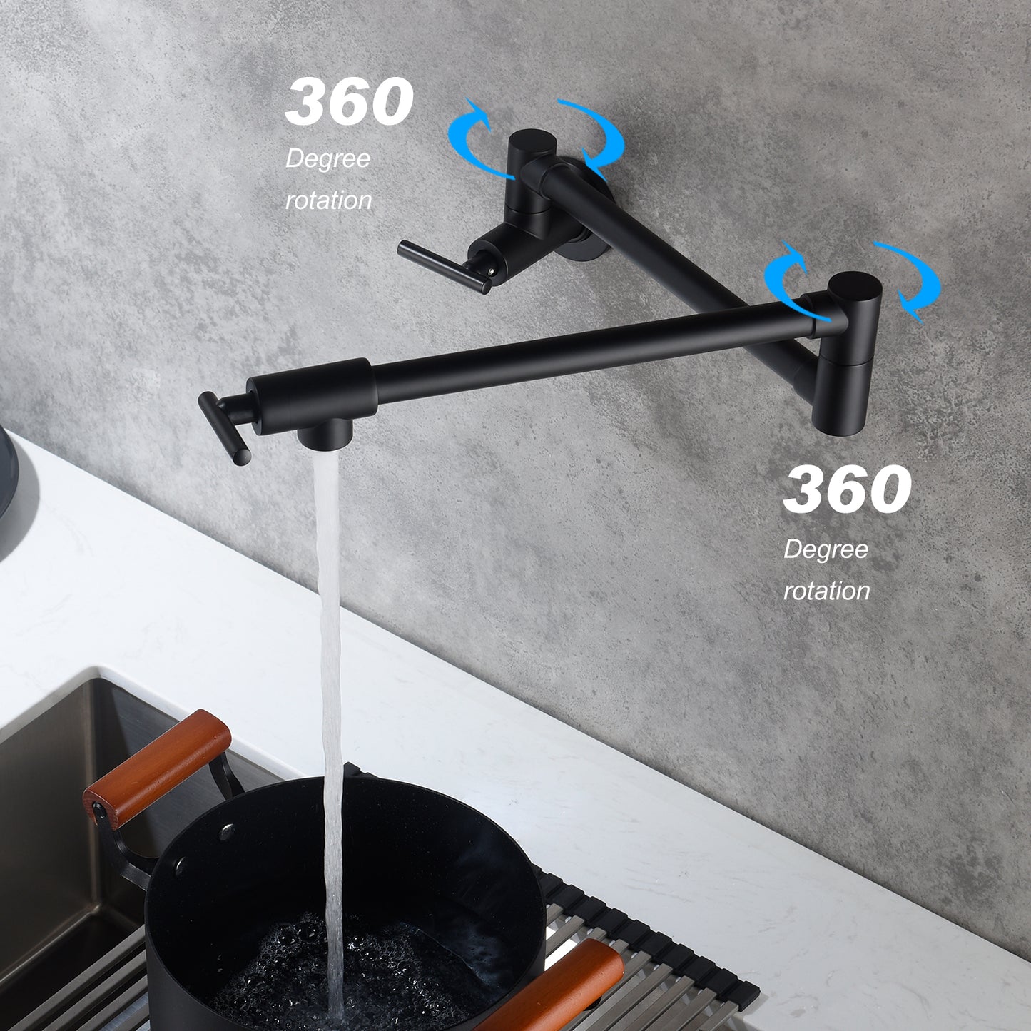 Wall Mount Pot Filler Faucet - Matte Black Brass Spout