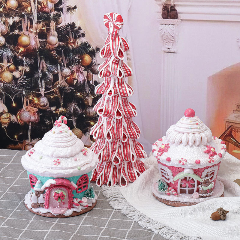 Christmas Decorations Polymer Clay Castle House Set - Pink, Green, Red & White Variants