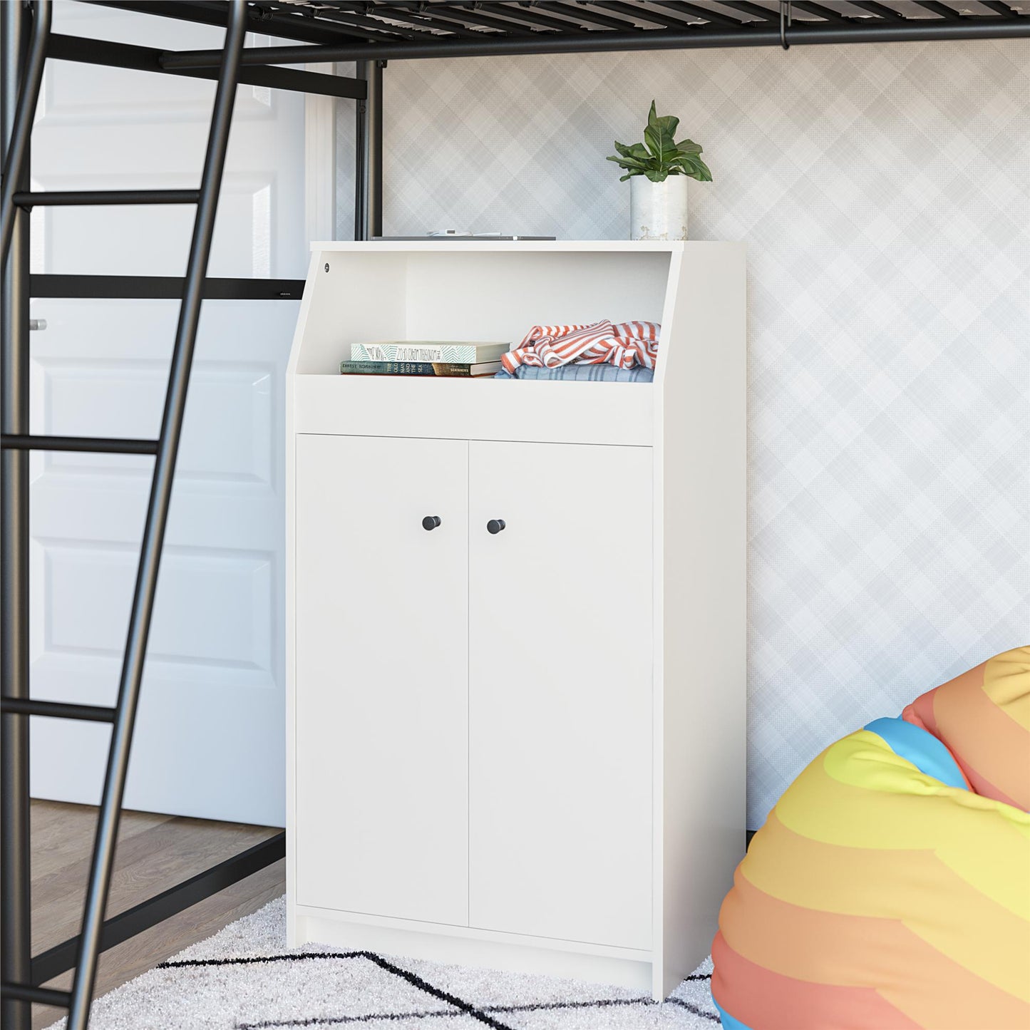 The Loft 2 Door Storage Tower - White Fiberboard Cabinet
