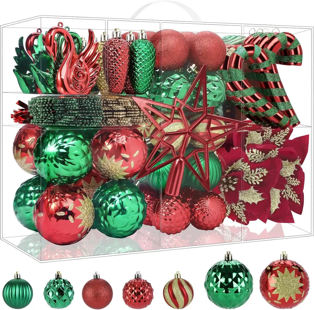 128pcs Christmas Ornament Balls Set - Shatterproof Baubles & Tree Topper