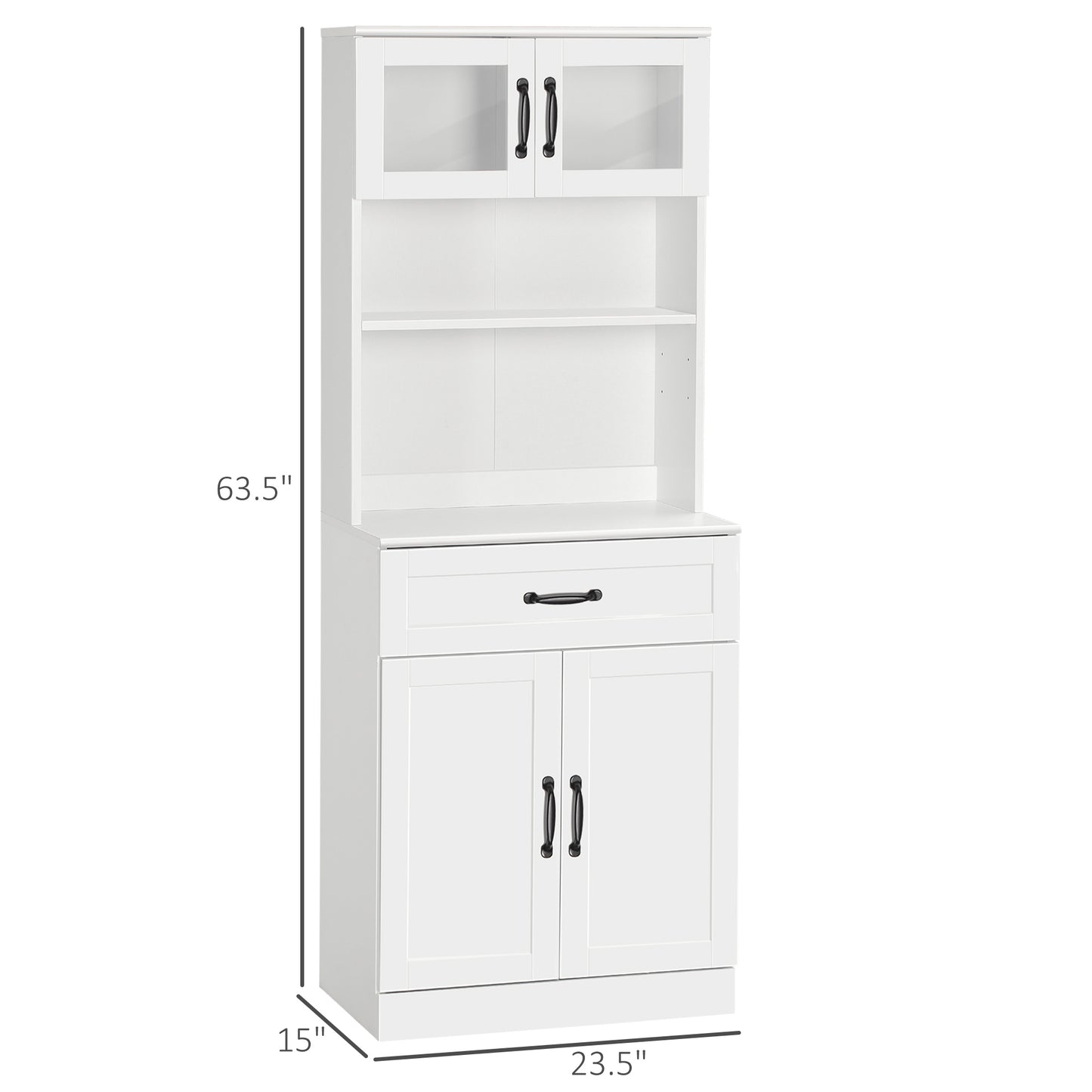 Freestanding Kitchen Pantry, 4-Door Buffet Cabinet with Hutch, Coffee