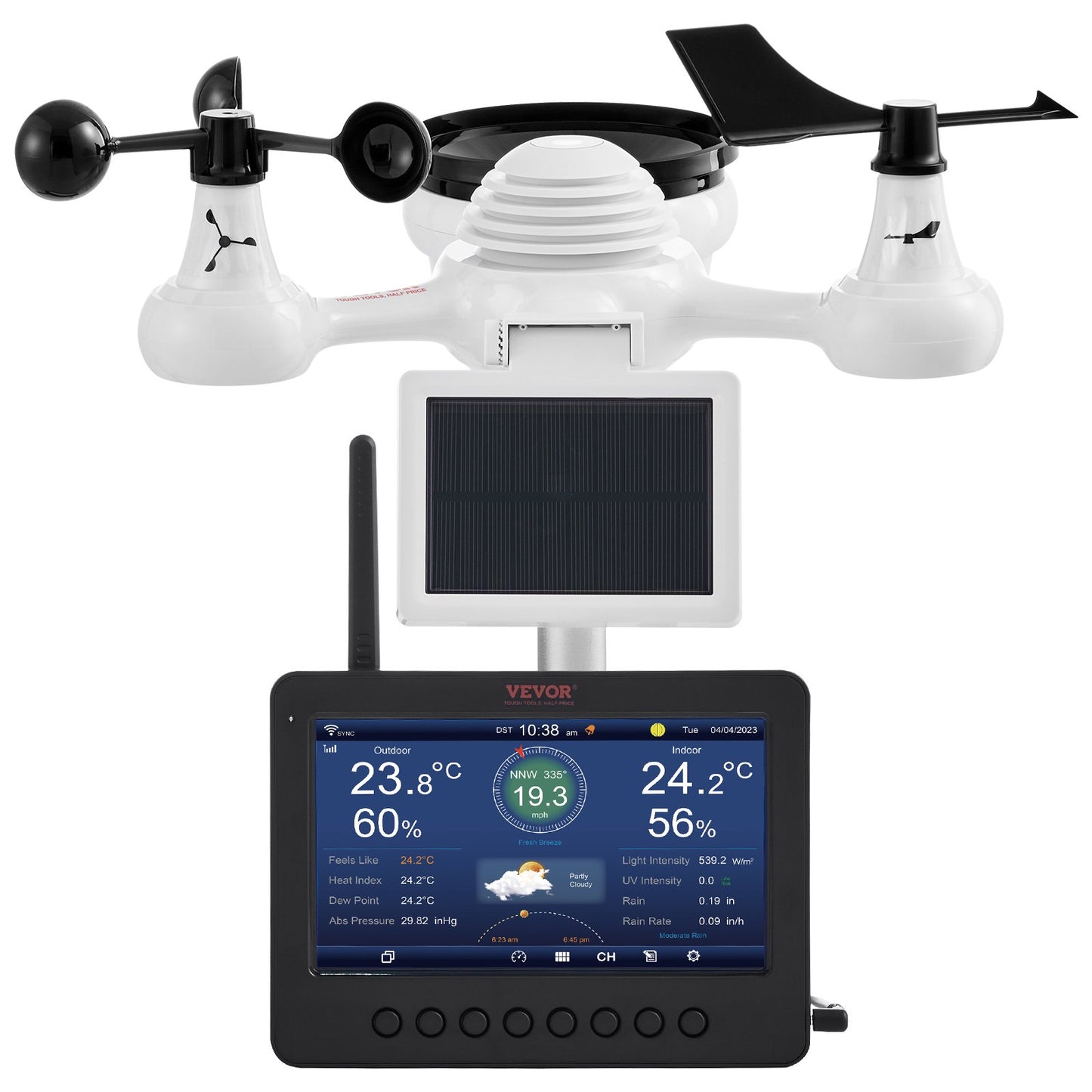 7-in-1 Wi-Fi Weather Station with TFT Display Outdoor Sensor - Black