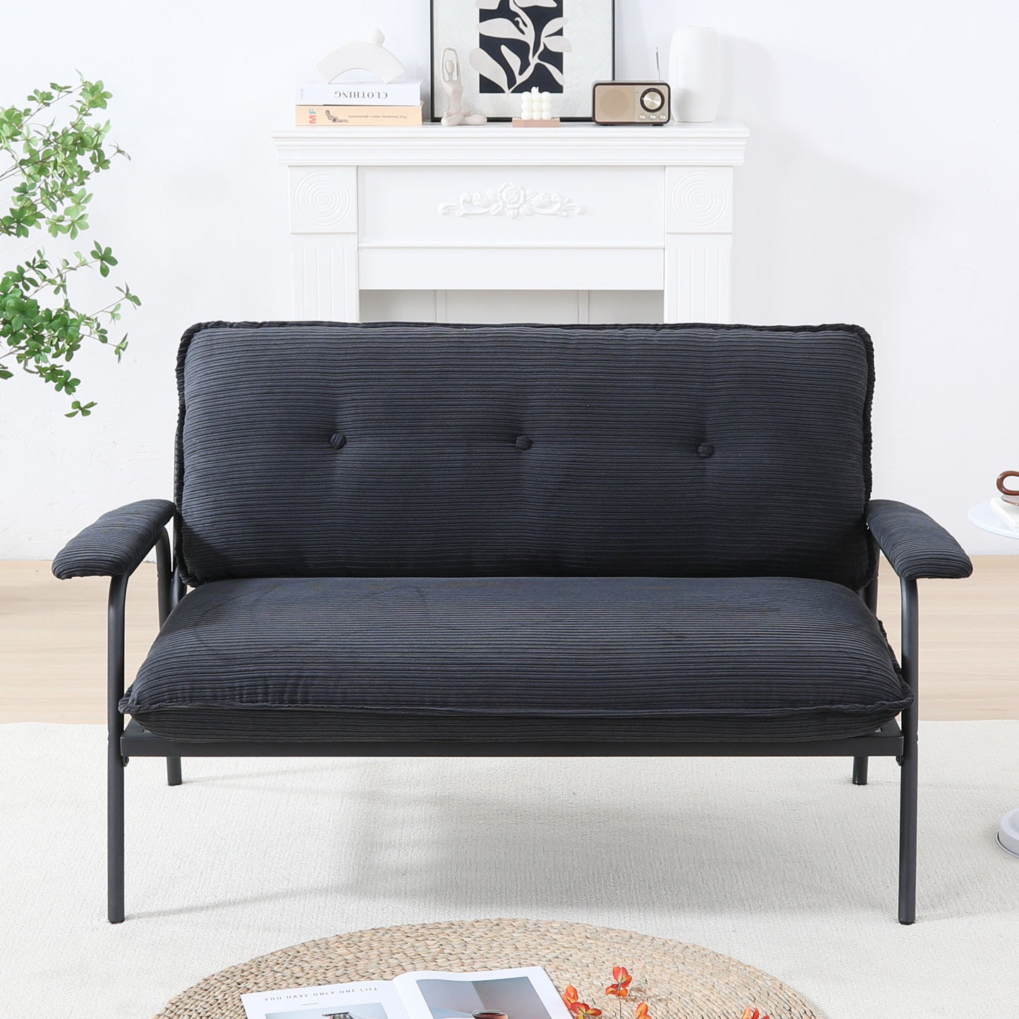 Compact 53-Inch Black Sofa for Small Apartments - 2-Seater
