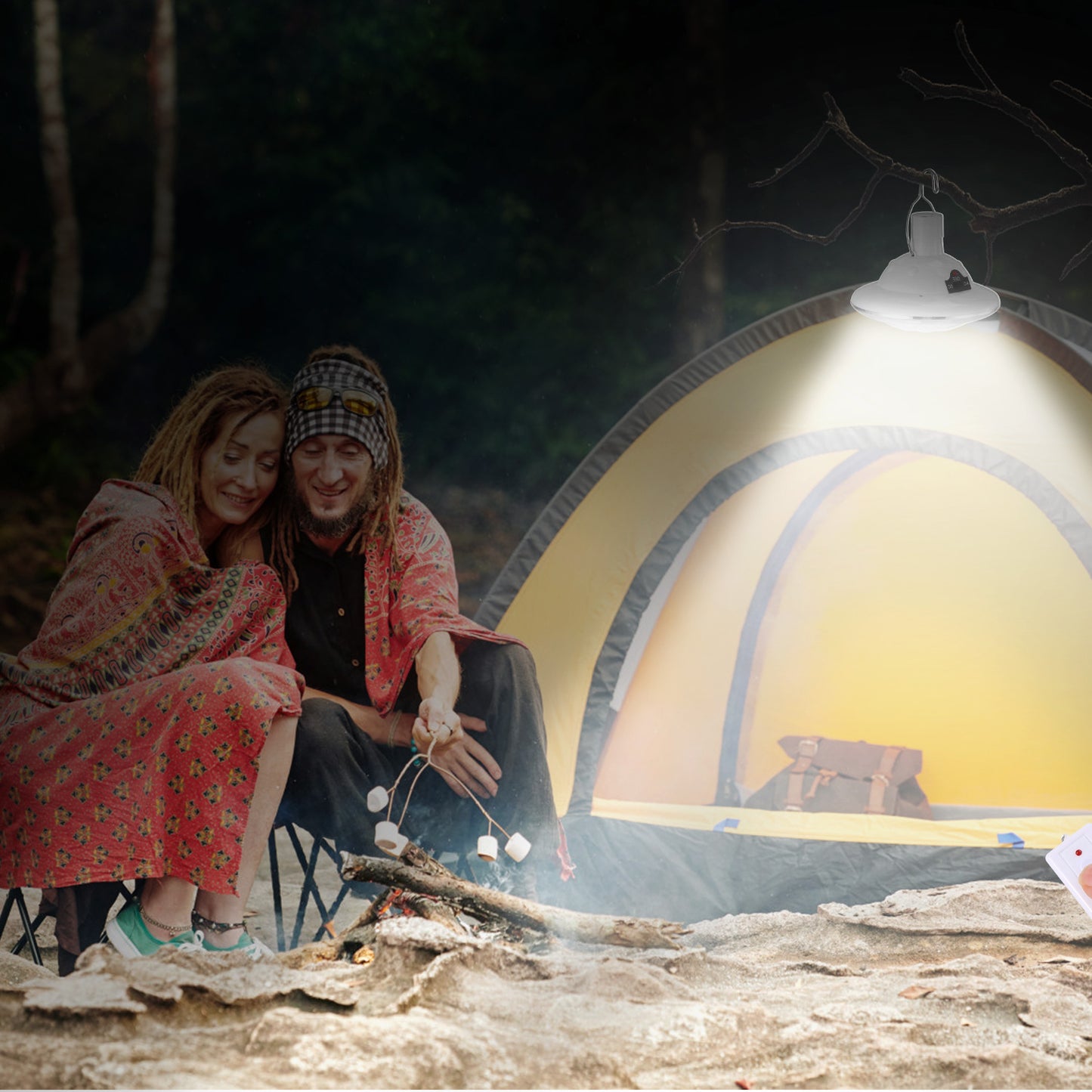 Solar Camping Lantern with Remote - Waterproof 3 Light Modes, Rechargeable Battery