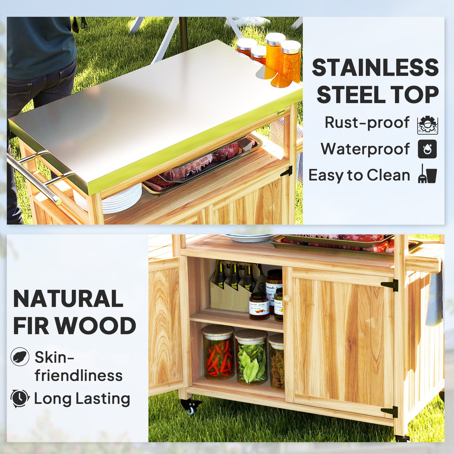 Outdoor Grill Cart with Stainless Steel Top & Storage Cabinets