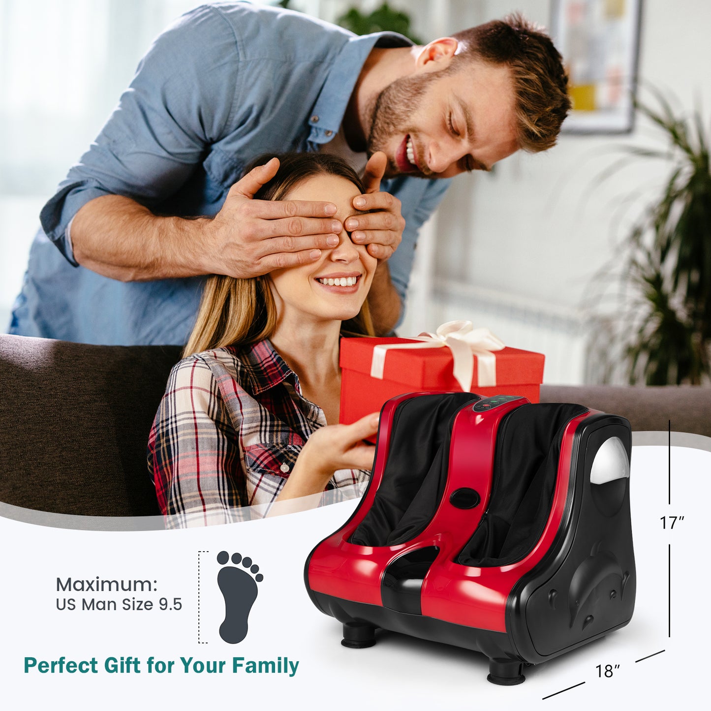 Shiatsu Foot Massager with Kneading, Vibration & Heat - Red