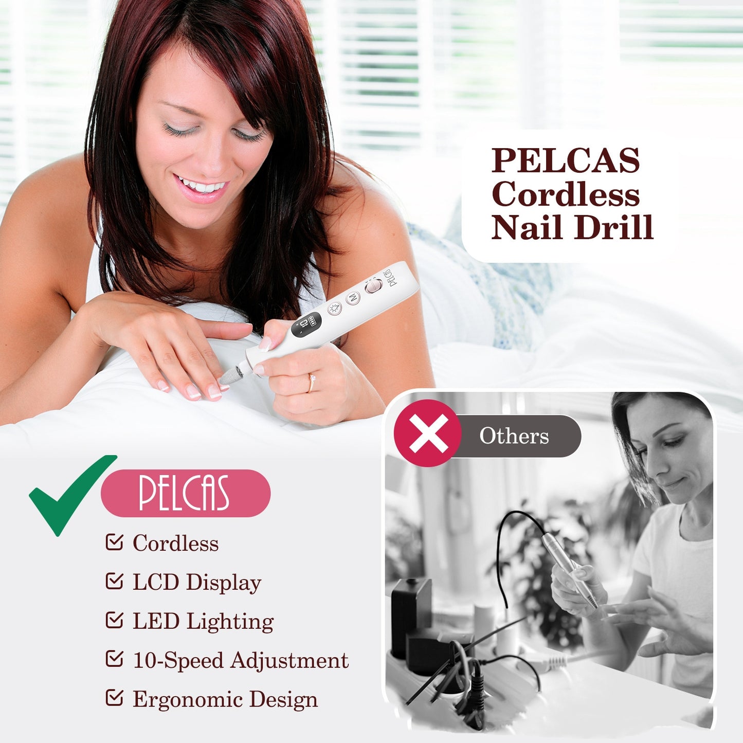 Electric Nail Grinder Portable Manicure & Pedicure Tool - White