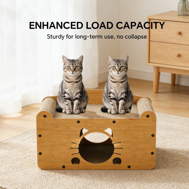 56cm Wooden Cat Scratcher Sofa Bed with Upper & Lower Private Space - Cat Claw Care Toy