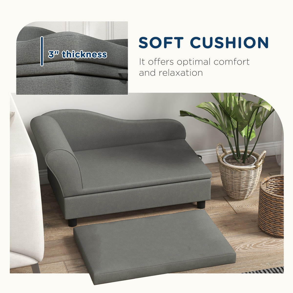Pet Sofa Bed for Small Dogs with Storage - Gray, 740x485x165 mm