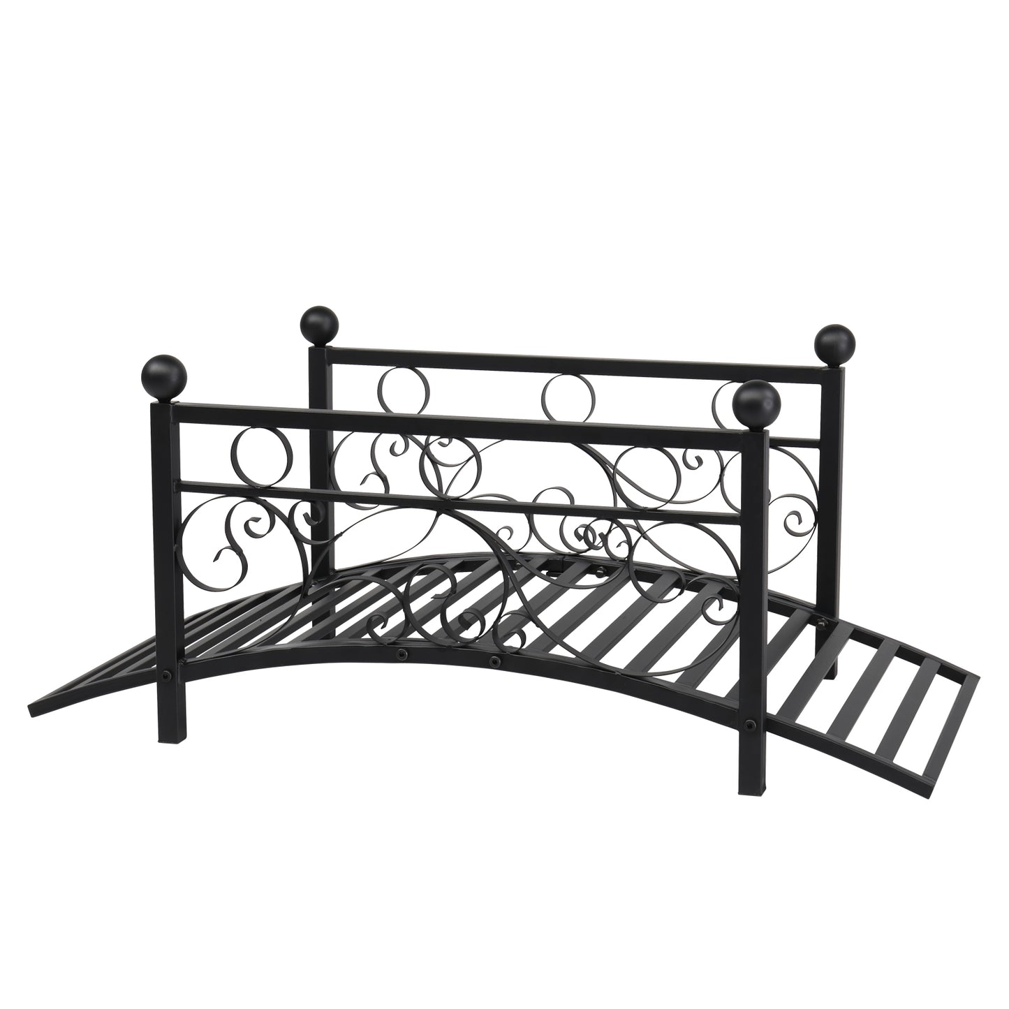 Metal Garden Bridge Outdoor Patio Pond Bridge with Powder-Coated Finish and Security Guardrail - Black