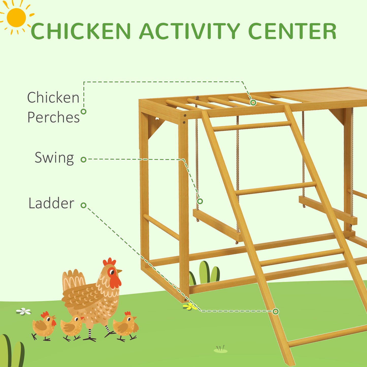 Wooden Chicken Activity Play Set with Swing, Perches & Ladder - Natural