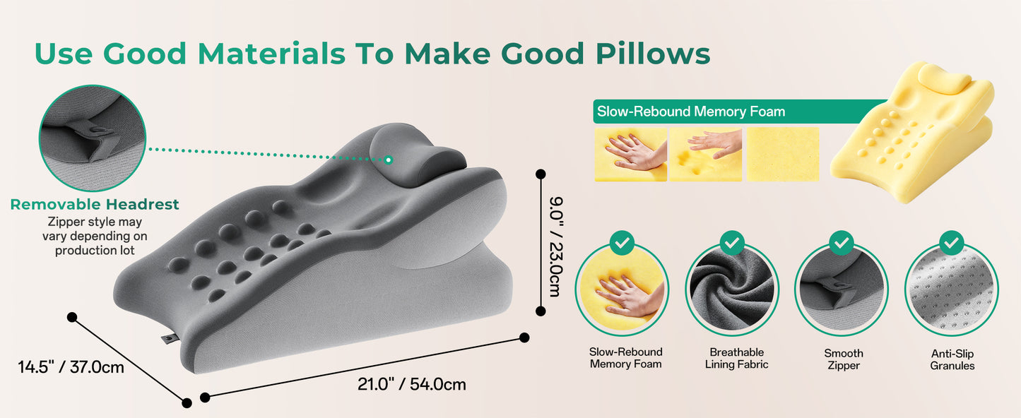 Ergonomic Memory Foam Support Pillow for Couples - Grey