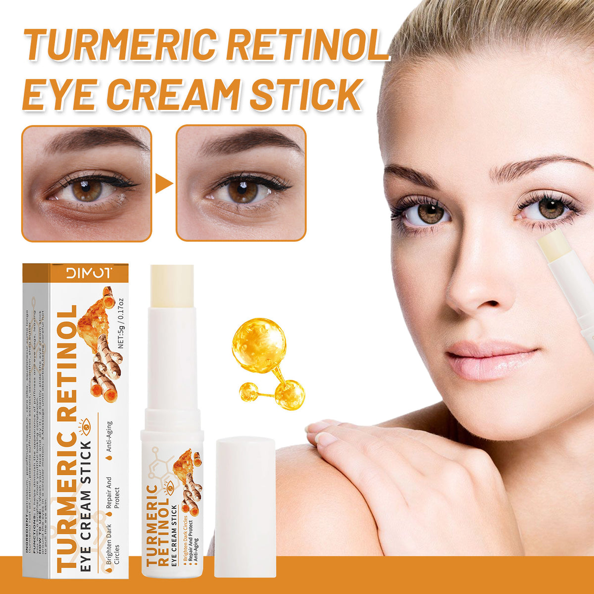 Fade Dark Circles Turmeric Eye Cream Stick 5g - Brightening & Hydrating