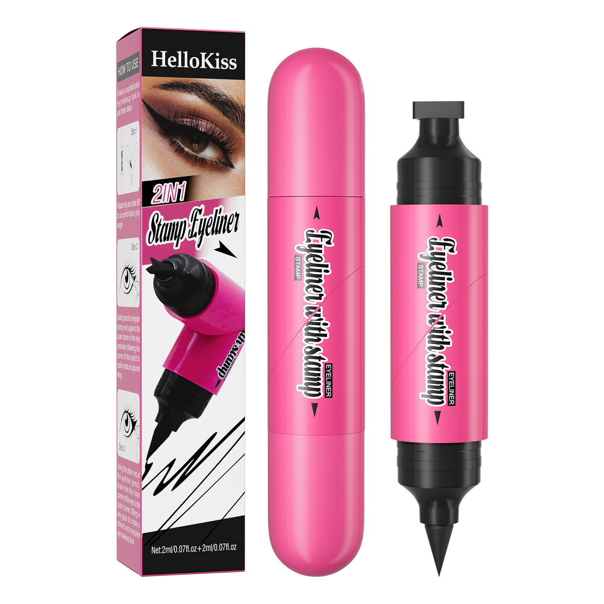 Double Headed Waterproof Eyeliner Pen - Black, 2ml, Liquid Makeup