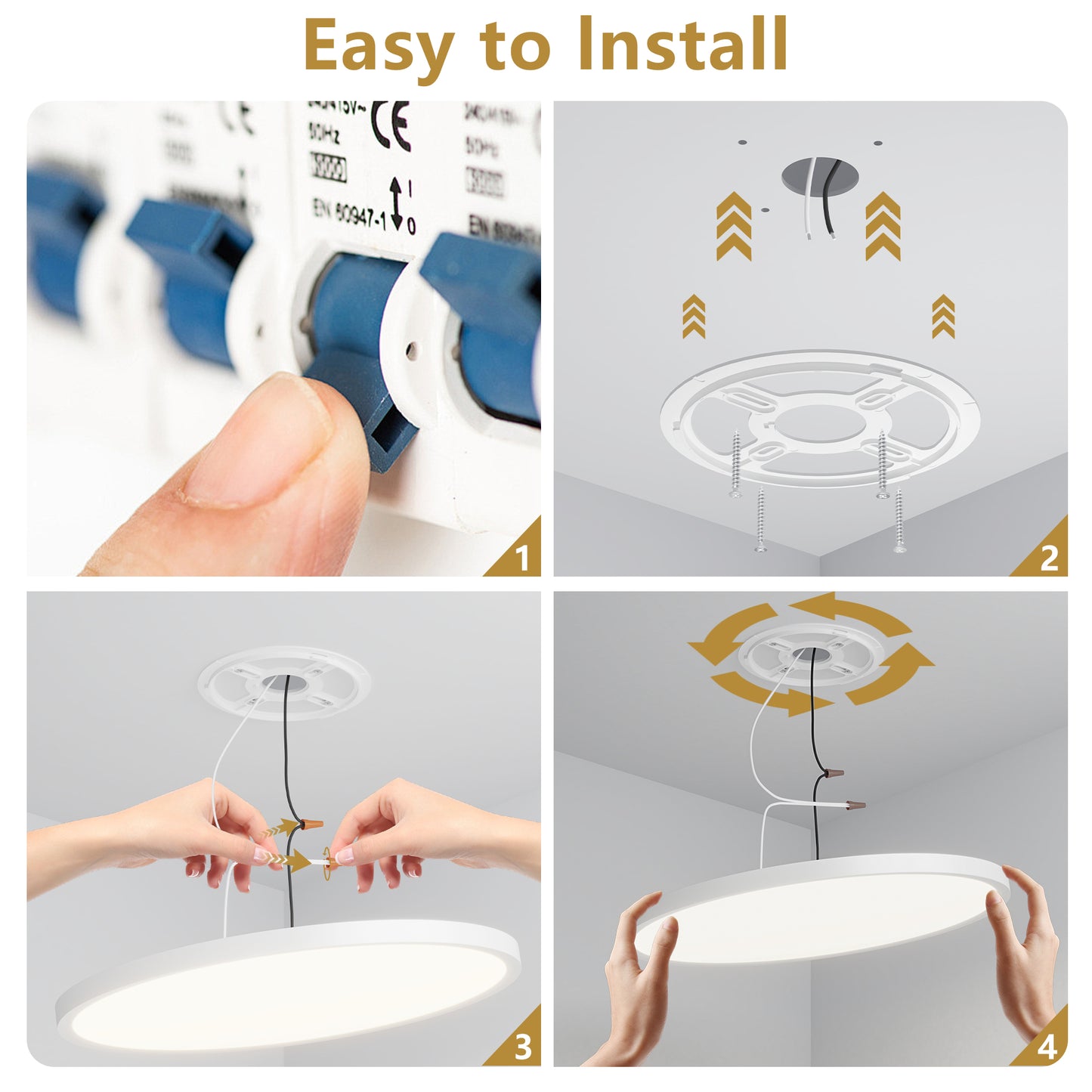 16-Inch Dimmable LED Ceiling Light with 5 Color Temperatures - Modern Flush Mount Fixture for Kitchen & Living Room