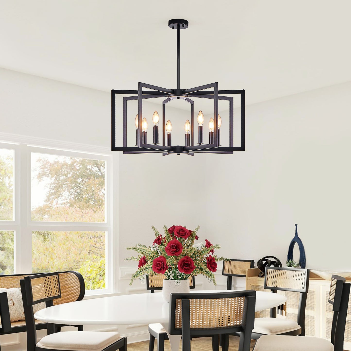 27-Inch Modern Black Geometric Pendant Light Fixture for Living Room Kitchen