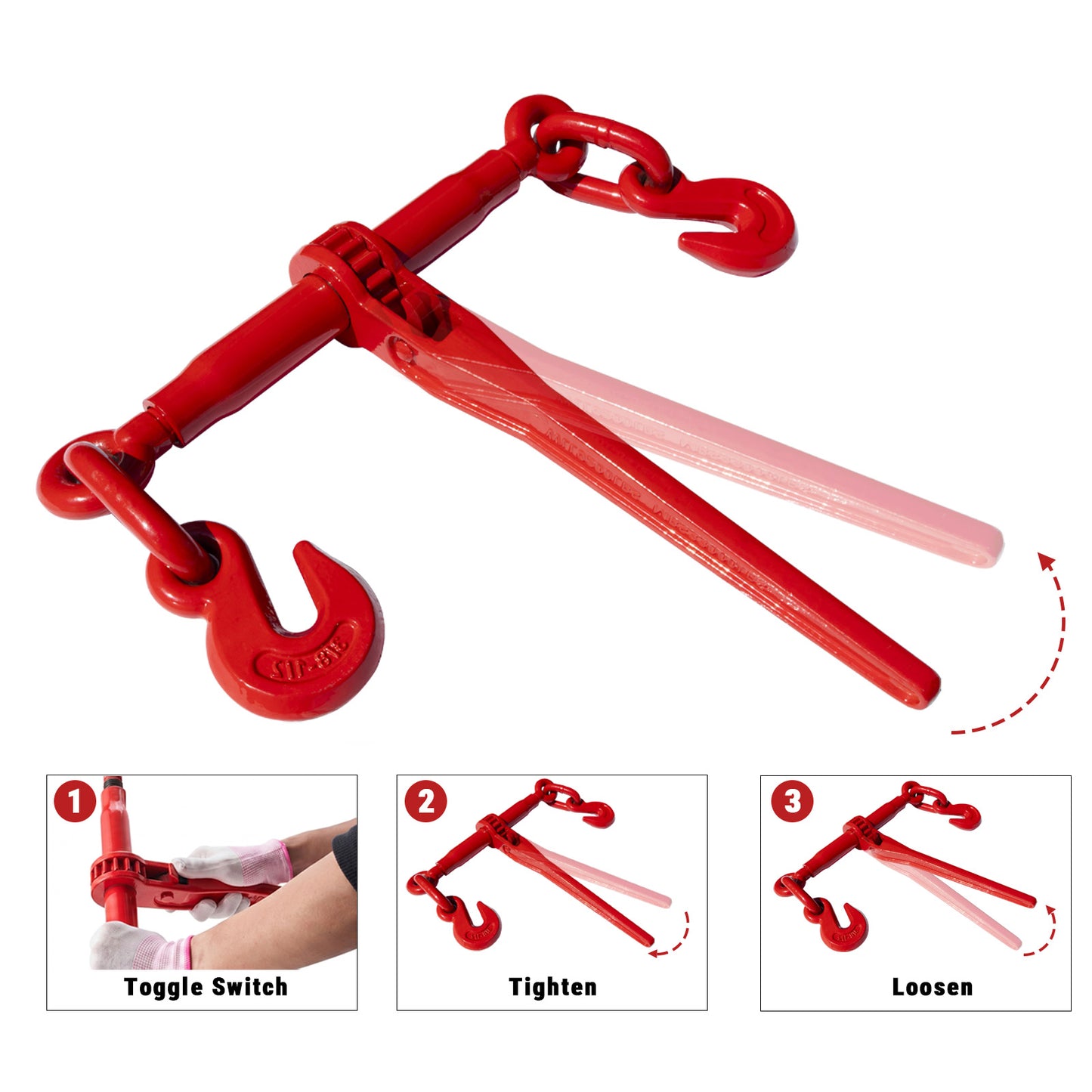 Heavy Duty Tow Chain Bridle with Hooks - 14FT Alloy Steel Recovery Chain - Red or Yellow
