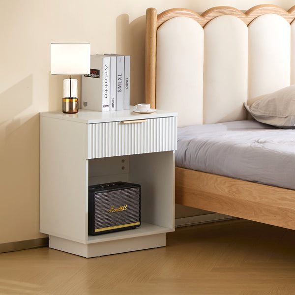 White Night Stand with Drawer & Shelf - 45x40x60cm