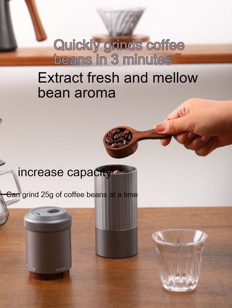Portable Wireless Bean Grinder USB Charging Kitchen Appliance Gray