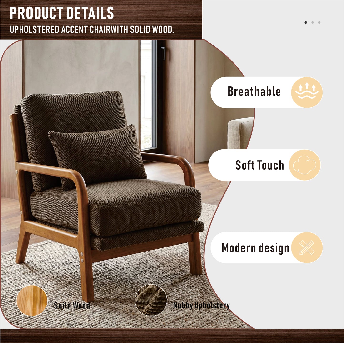 Mid-Century Modern Wooden Lounge Chair - Coffee Upholstery